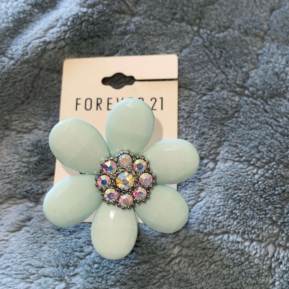 Vintage NWT Teal Gemstone Flower Ring - One Size